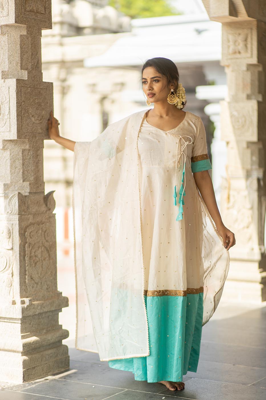 IMD - Kayalvizhi Ivory and Aqua Dress