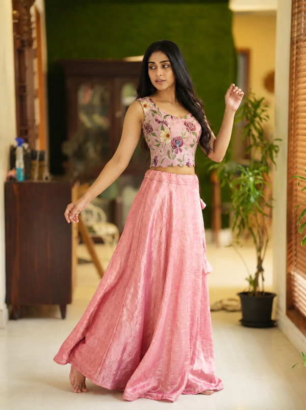 Chandrika Pink Croptop & Skirt ( Set of 2 )