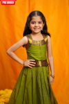 Prisha Olive Green Kids Pattu Pavadai Mini