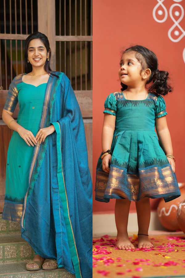 Madhuri Blue Kurti with Frock Mom & Me