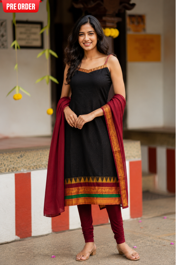 Charvi Black Narayanpet Kurti Set (Set of 2)