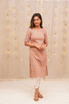 GRG - Saanvi Pink and Grey Jaipur Block Printed Cotton Kurti - XS only