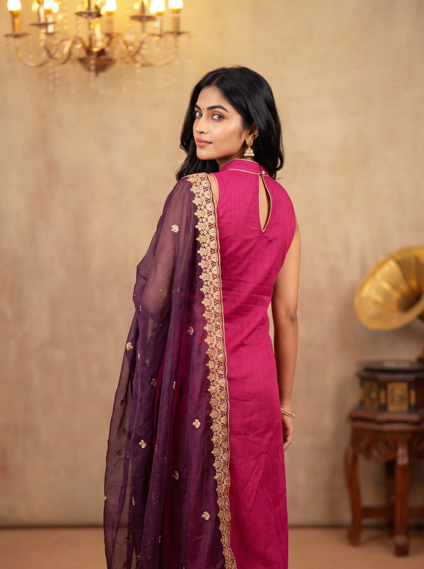 Amaira Magenta Chanderi Coord Set (Set of 3)