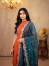 Amaira Rust Orange Chanderi Coord Set (Set of 3)
