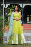 Lime Yellow Embroidered Organza Anarkali