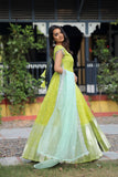 Lime Yellow Embroidered Organza Anarkali