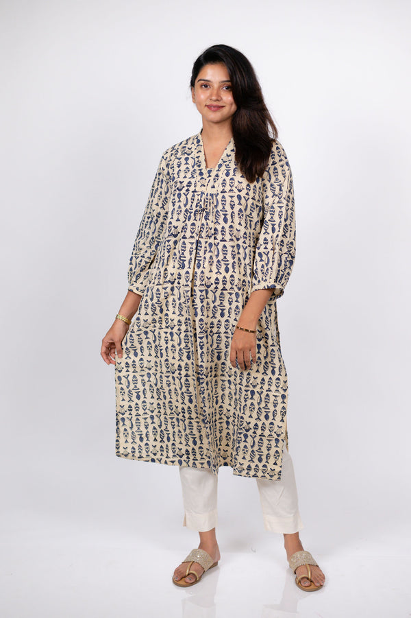 Blue Fish Print Kurta (PR)