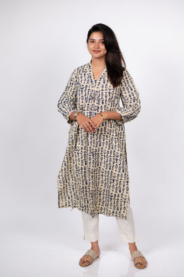 Blue Fish Print Kurta (PR)