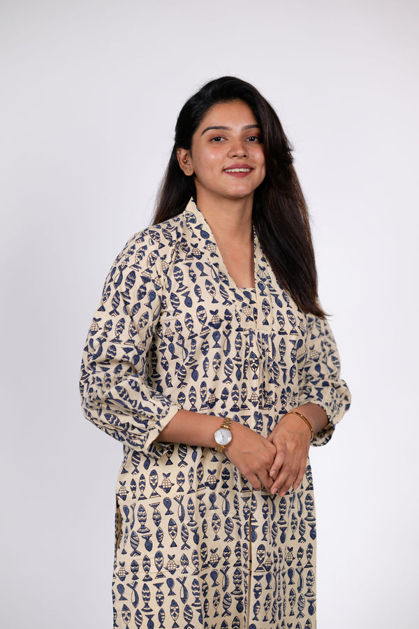 Blue Fish Print Kurta (PR)