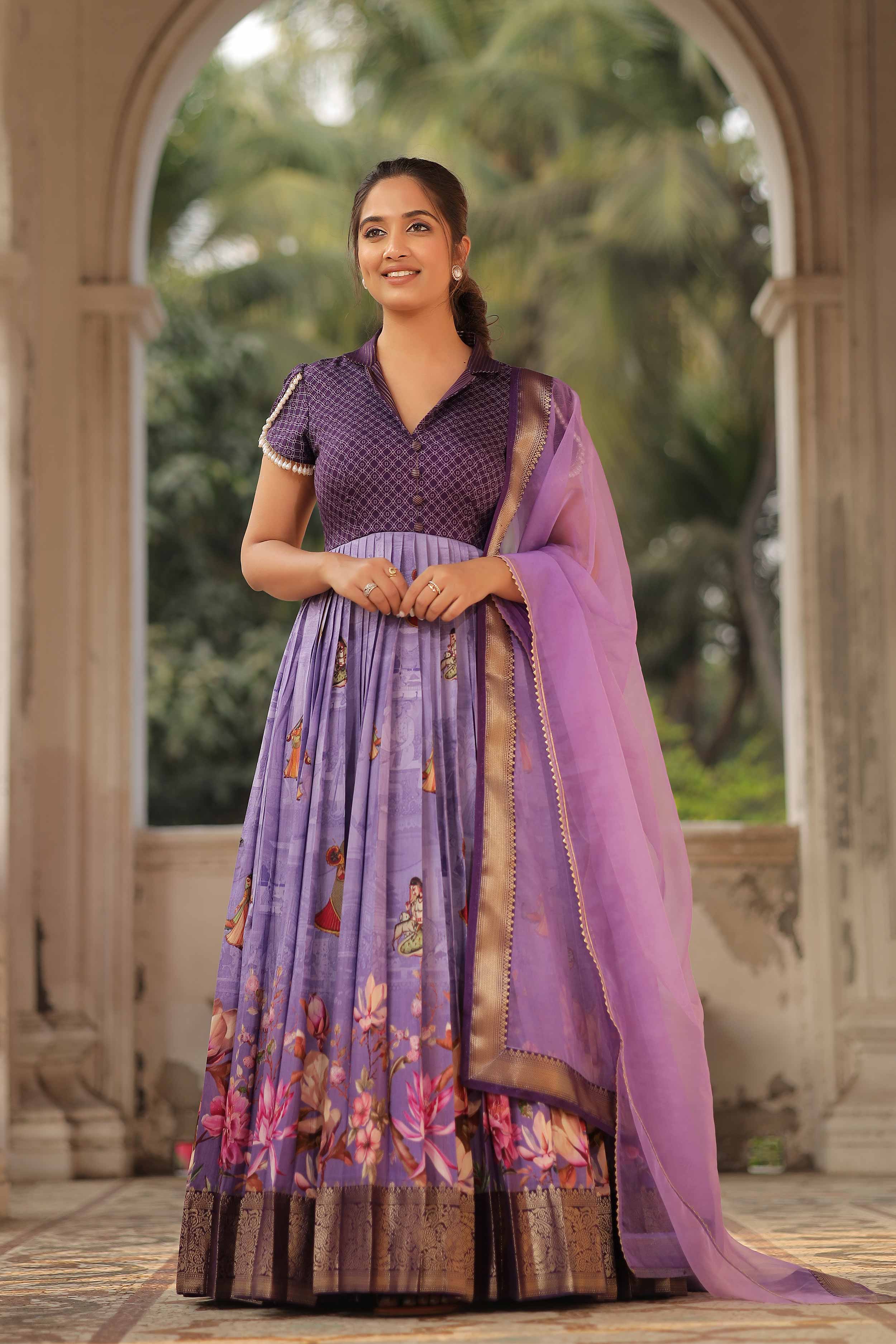 Net Embroidery Anarkali Suit In Lavender Colour - SM5630015