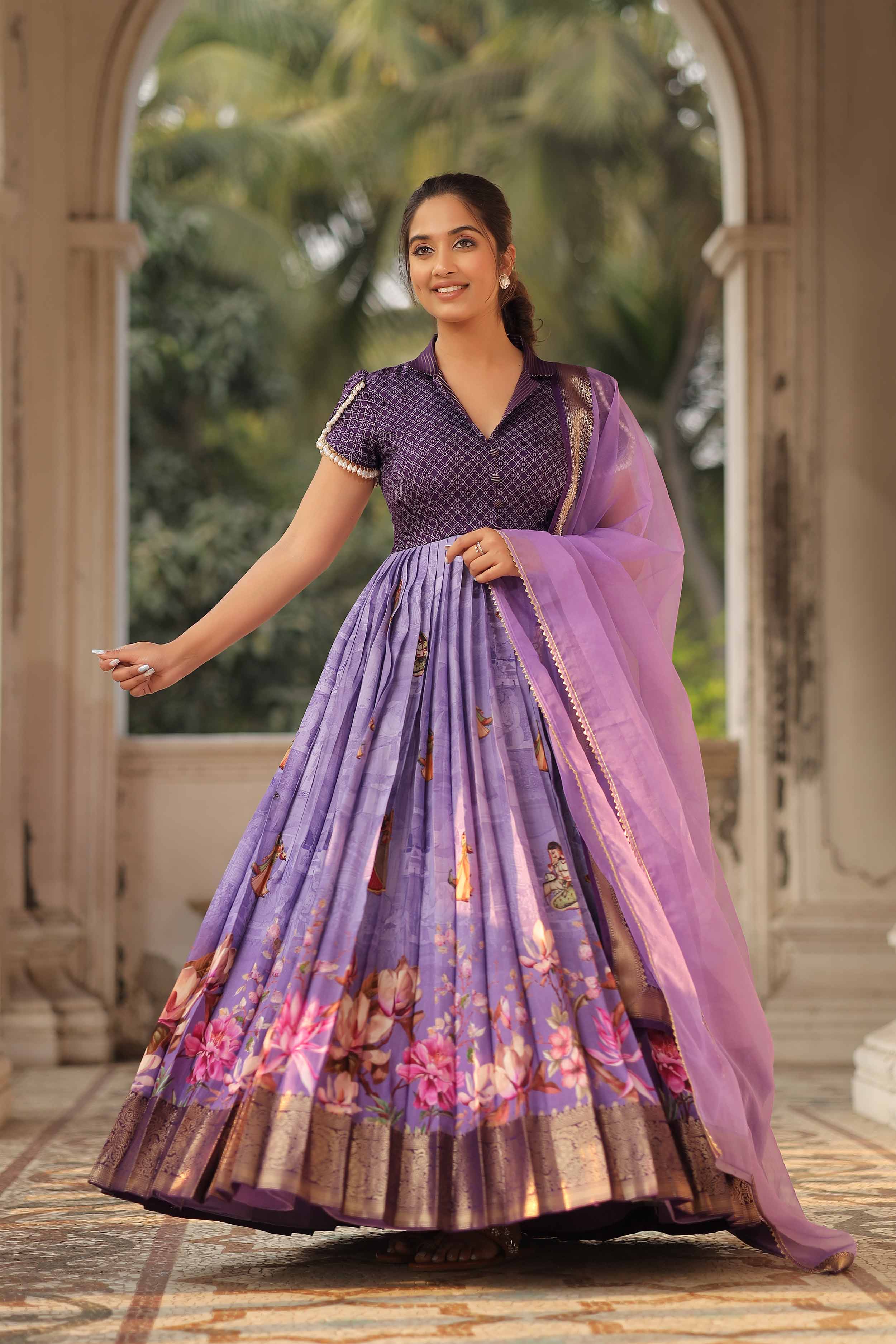 Perfervid Georgette Lavender Anarkali Salwar Kameez