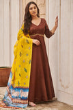 Brown & Yellow Honey Silk Pichwai Suit Set (FW )