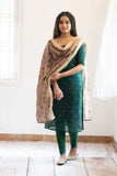 IMD - Chaaya Green top with brown Kalamkari printed dupatta