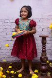 Stylish Sequin Red Short Dress for Girls | Kalamkari Yoke