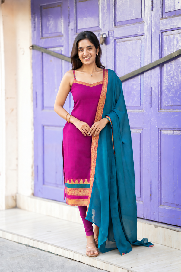 Charvi Magenta Narayanpet Spaghetti Kurti Set ( Set of 2 )