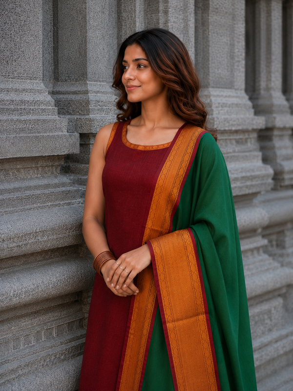 Apoorva Maroon Narayanpet Cotton Kurti Set ( set of 2 )