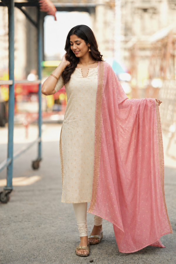 Nishika Ivory with Pink Kurti (Set of 2)