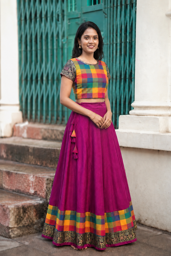 Thendral Plain Magenta Croptop and Skirt ( Set of 2 )