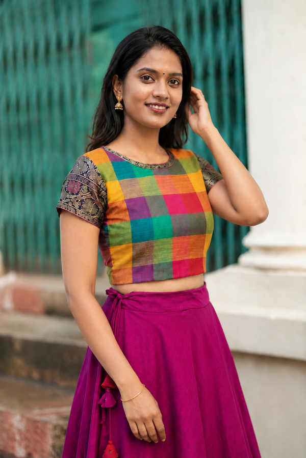 Thendral Plain Magenta Croptop and Skirt ( Set of 2 )