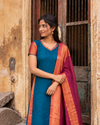 Veena Teal Narayanpet Kurti Set (Set of 2)