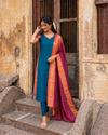 Veena Teal Narayanpet Kurti Set (Set of 2)