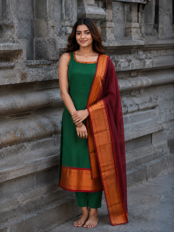 Apoorva Green Narayanpet Cotton Kurti Set ( set of 2 )