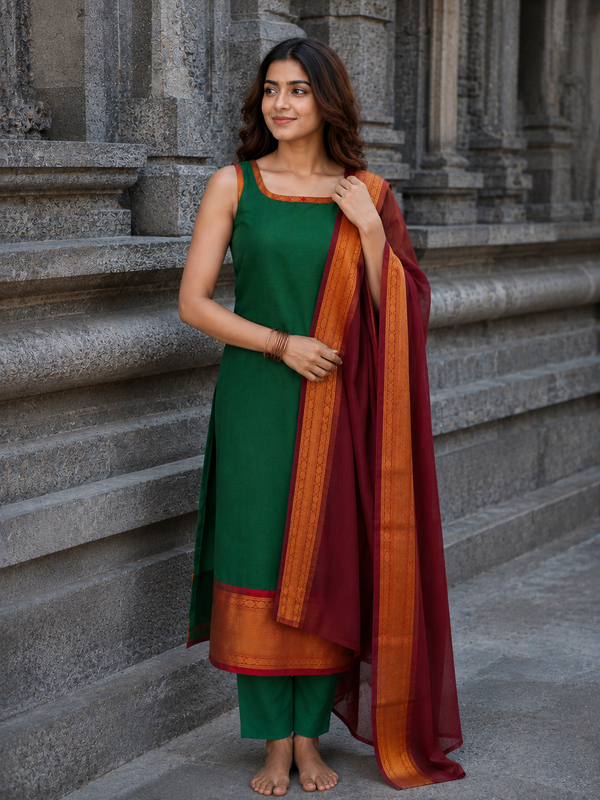 Apoorva Green Narayanpet Cotton Kurti Set ( set of 2 )