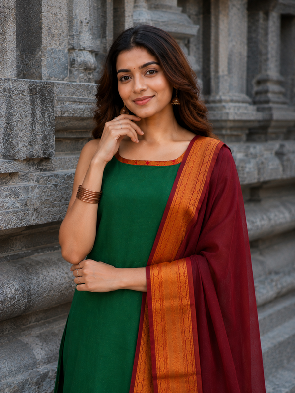 Apoorva Green Narayanpet Cotton Kurti Set ( set of 2 )