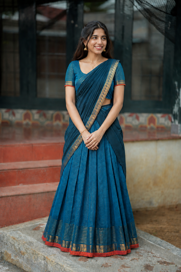 Venba Teal Chettinad Cotton Halfsaree (Set of 3 )