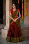 Daksha Brown Checks Chettinad Cotton Halfsaree (Set of 3 )