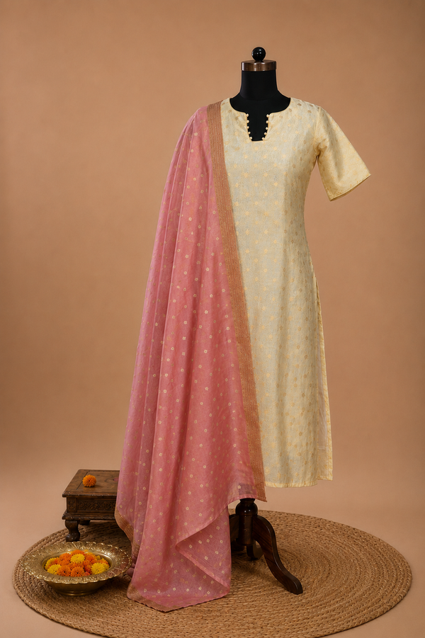 Nishika Ivory with Pink Kurti (Set of 2)