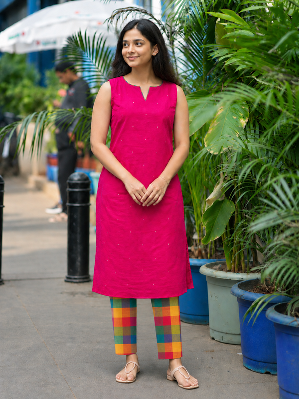Poorni Pink Cotton Kurti Set (Set of 2 )