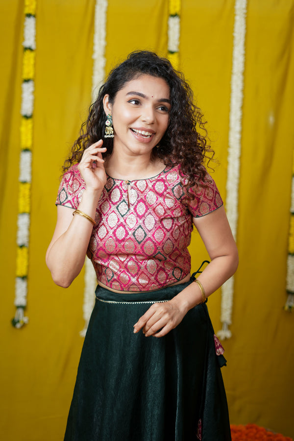 Tashi Green Croptop Skirt set (Set of 2)