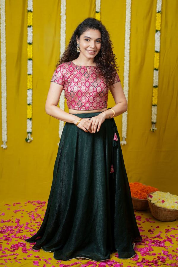 Tashi Green Croptop Skirt set (Set of 2)