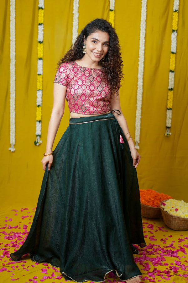 Tashi Green Croptop Skirt set (Set of 2)