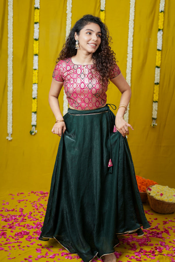Tashi Green Croptop Skirt set (Set of 2)