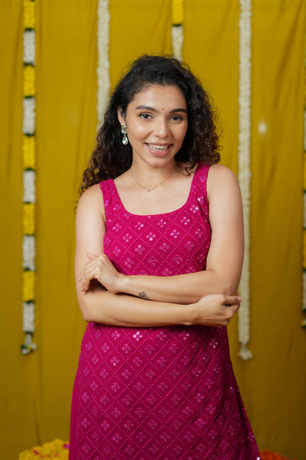 Isai Pink Kurti with Sharara (Set of 3)