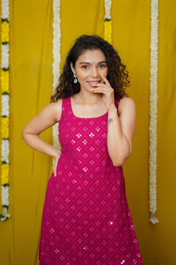 Isai Pink Kurti with Sharara (Set of 3)