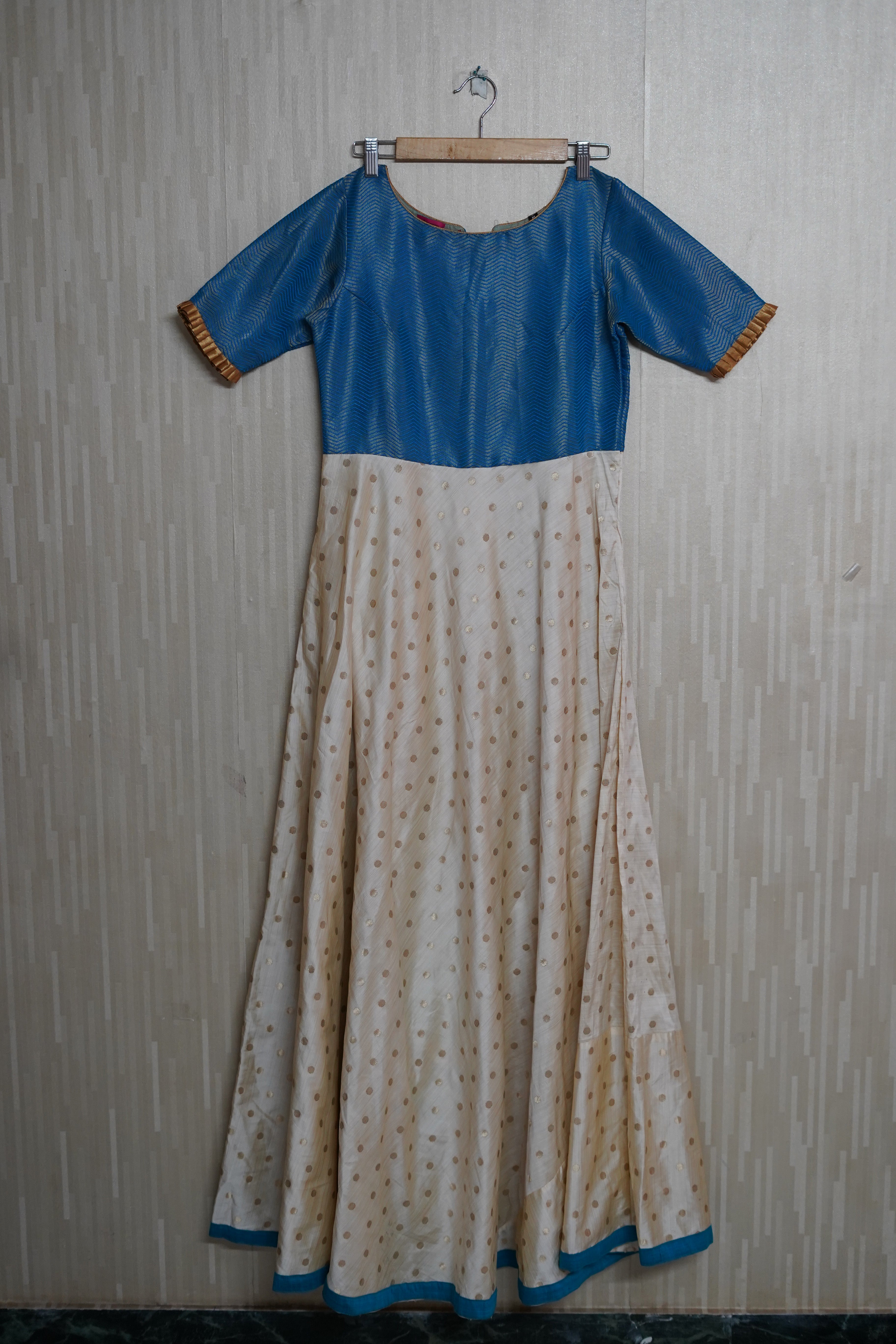 GRG - Reva Blue & Cream Brocade Dress