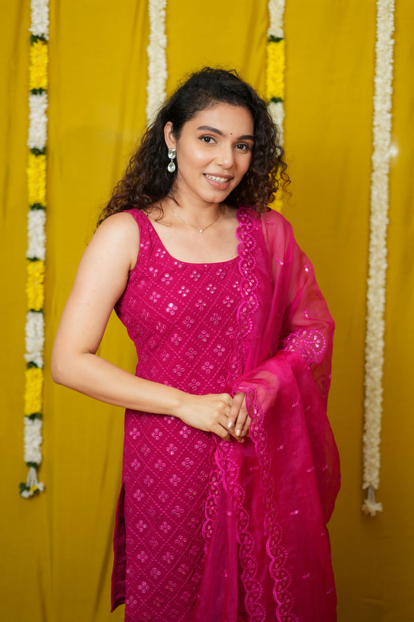 Isai Pink Kurti with Sharara (Set of 3)