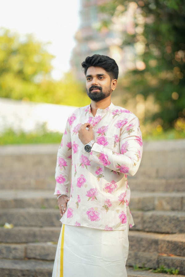 Arsh - Off white Pink Floral Kurta