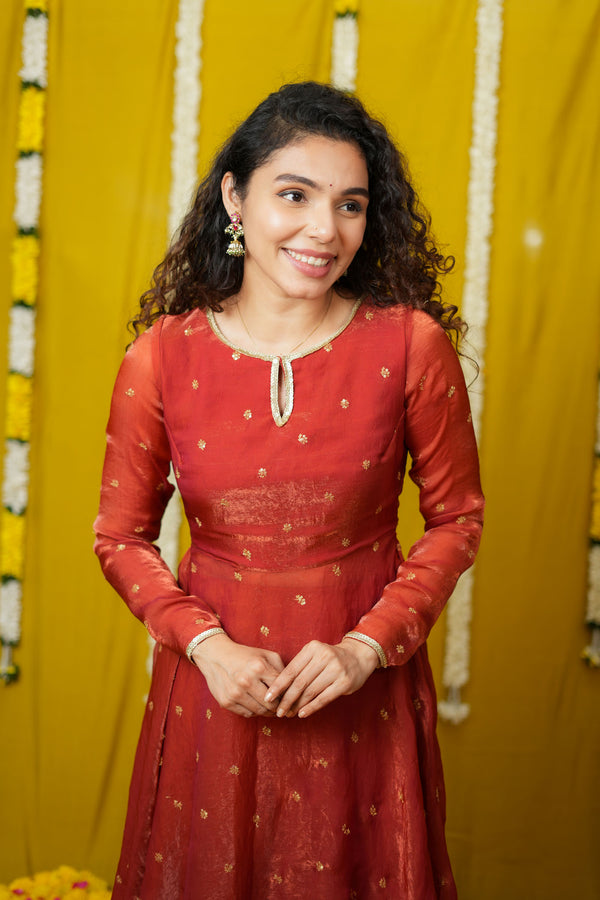 Pirainila Rust Orange Anarkali Kurta (Set of 2)