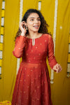Pirainila Rust Orange Anarkali Kurta (Set of 2)