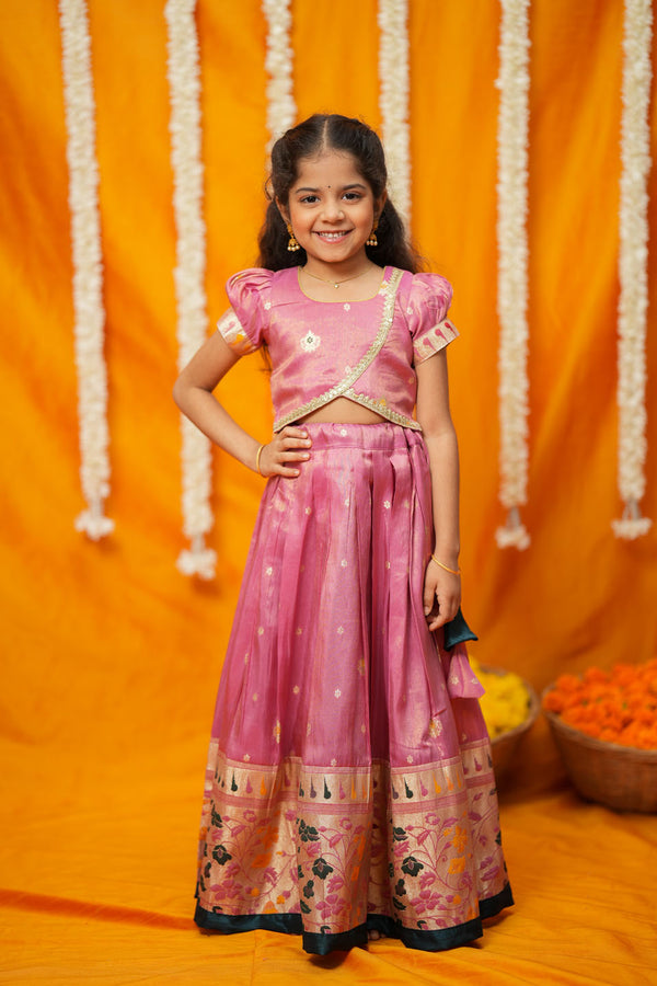Maithiri Pink Silk Kids Lehenga Set mini
