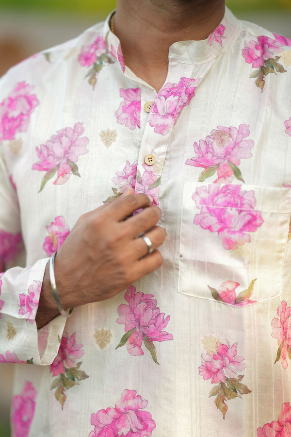 Arsh - Off white Pink Floral Kurta