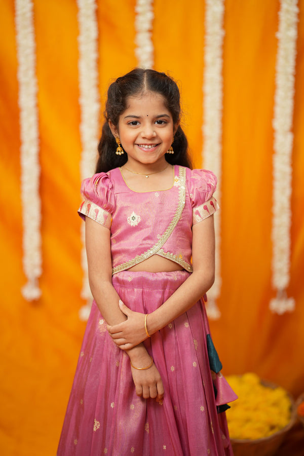 Maithiri Pink Silk Kids Lehenga Set mini