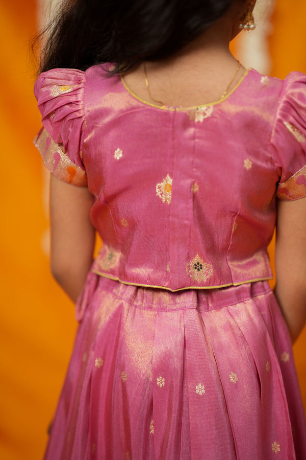 Maithiri Pink Silk Kids Lehenga Set mini