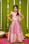 Aalaya Pink Banarasi Organza Lehenga Mini (Set of 2)