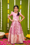 Aalaya Pink Banarasi Organza Lehenga Mini (Set of 2)