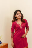 Bency Magenta & Orange Brocade Kurti Set